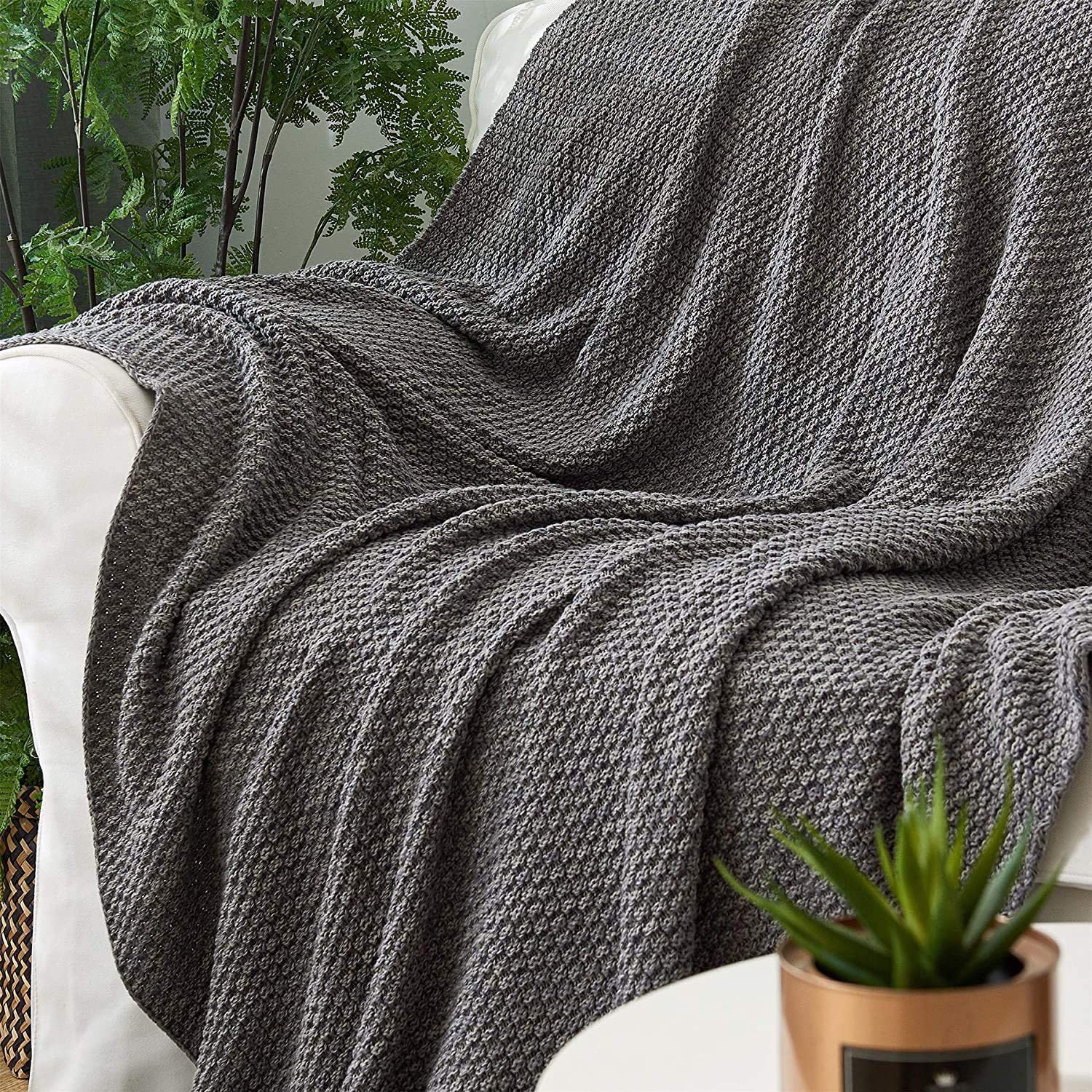 Longhui Bedding Chunky Knit Throw (Dark Grey)